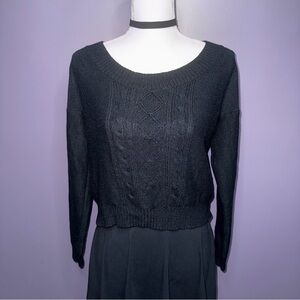 Black Cropped Cable Knit Sweater